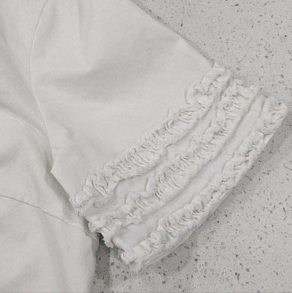 Cinq a Sept Woman White Military Short Sleeve Mini Dress A-Line Ruffle Smocked 2 - Picture 6 of 10